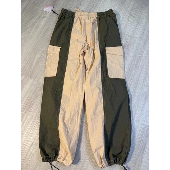 Happily Grey Colorblock Cargo Pants Olive Tan Utility Joggers Large NWT - Picture 6 of 9